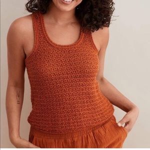 Womens AERIE chunky crochet burnt rust orange tank top size small